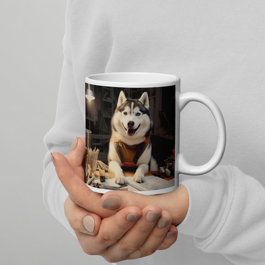 Siberian Husky Architect White glossy mug