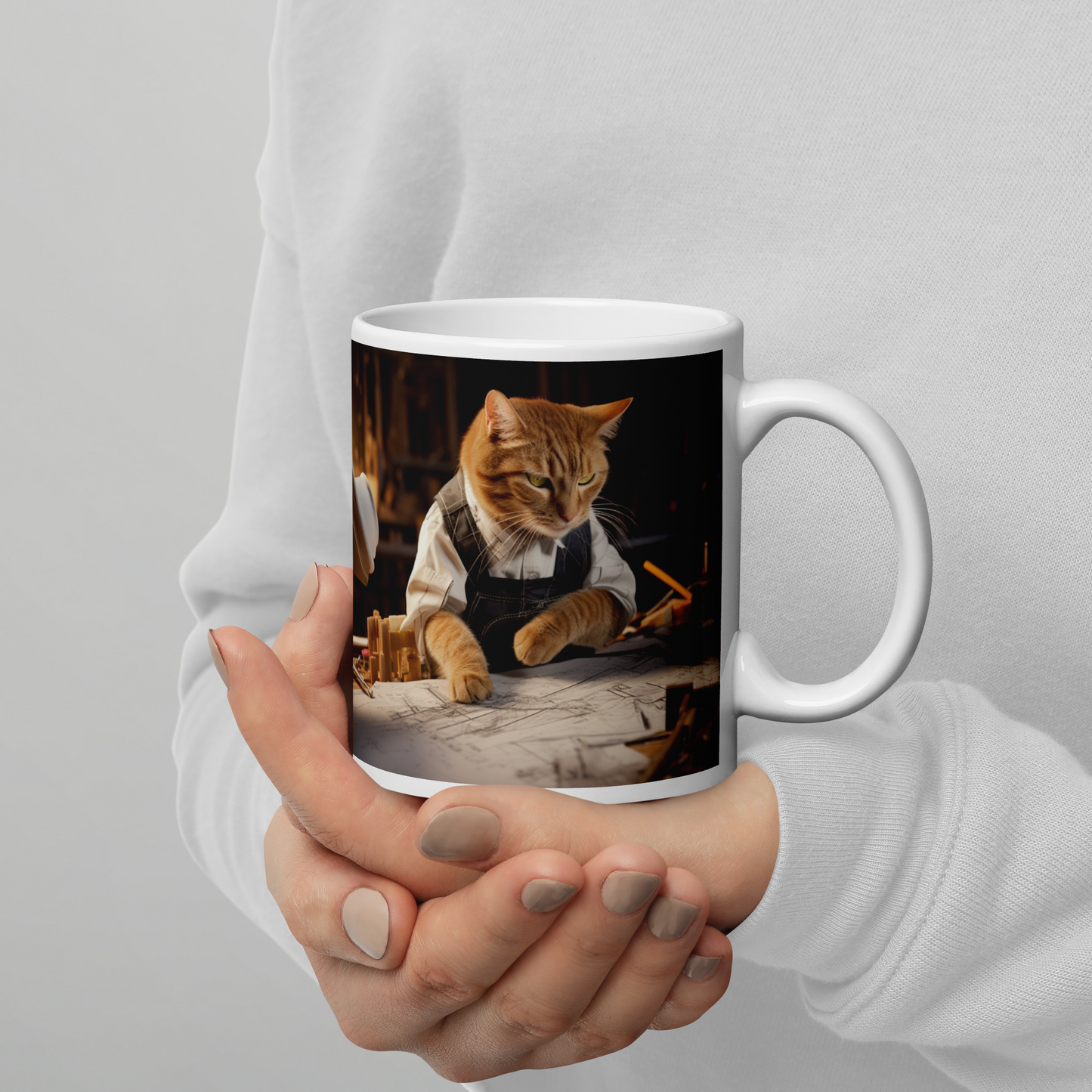 Domestic Shorthair Architect White glossy mug