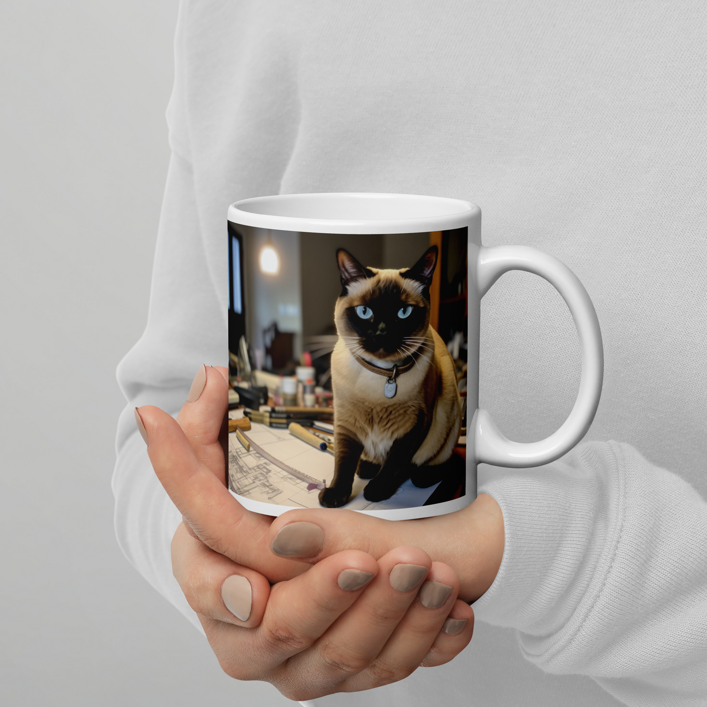 Siamese Architect White glossy mug