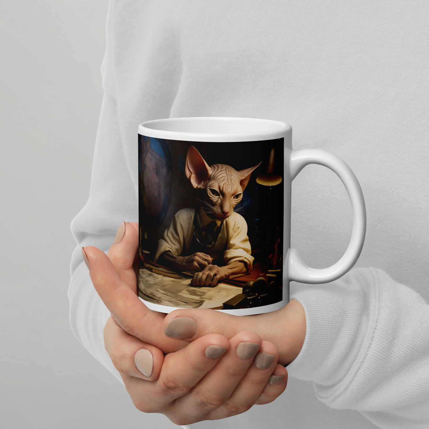 Sphynx Architect White glossy mug