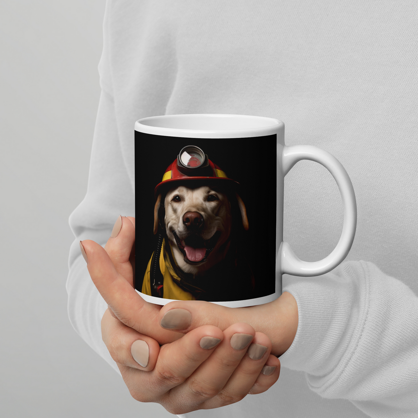 Labrador Retriever Firefighter White glossy mug