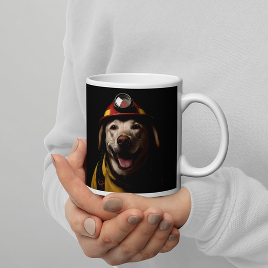 Labrador Retriever Firefighter White glossy mug