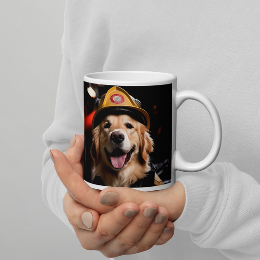Golden Retriever Firefighter White glossy mug
