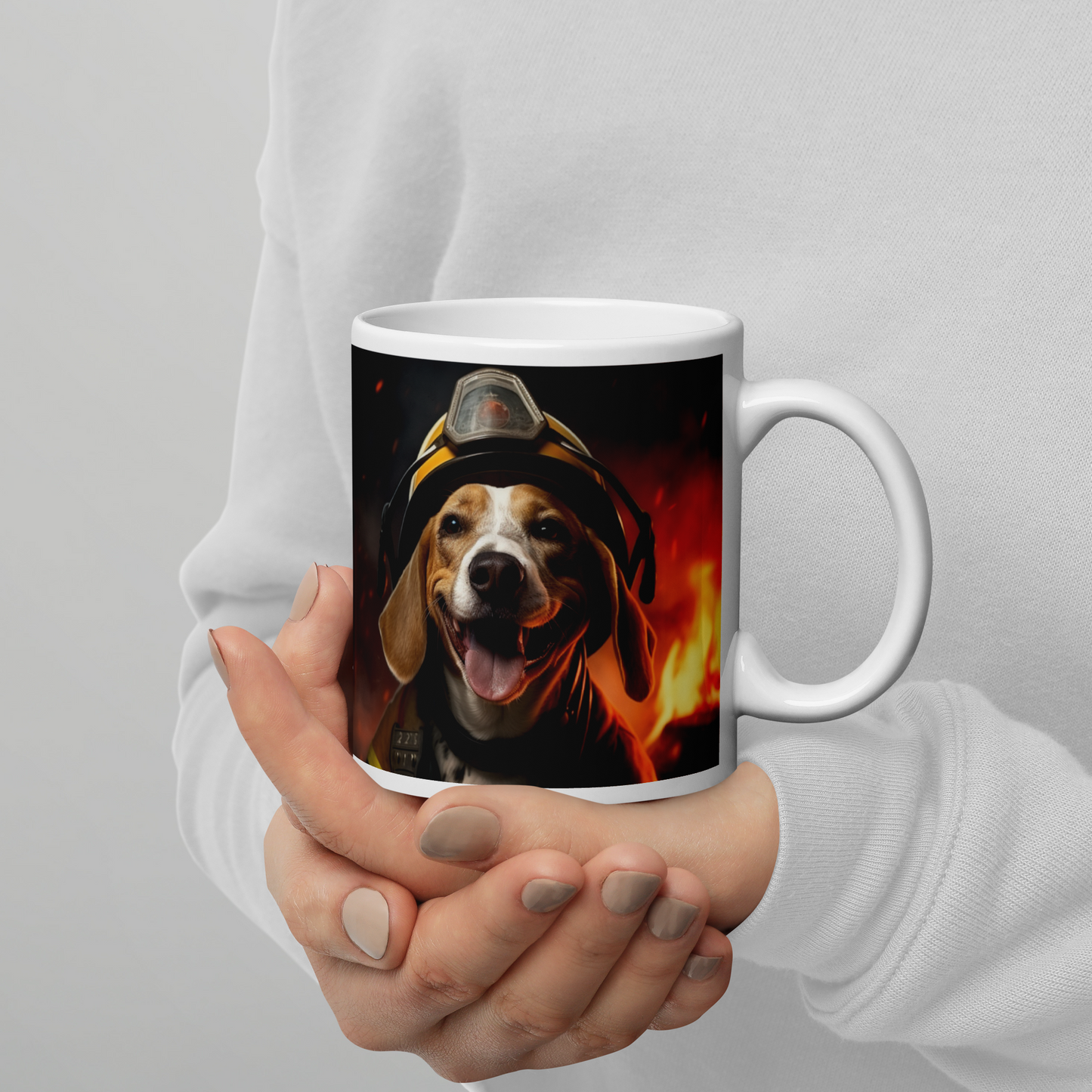 Beagle Firefighter White glossy mug