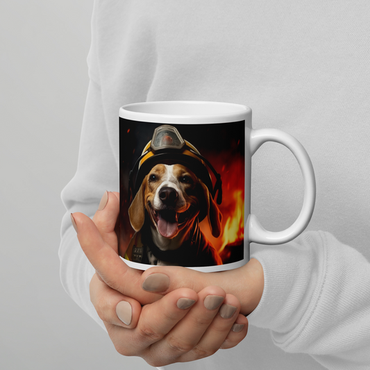 Beagle Firefighter White glossy mug
