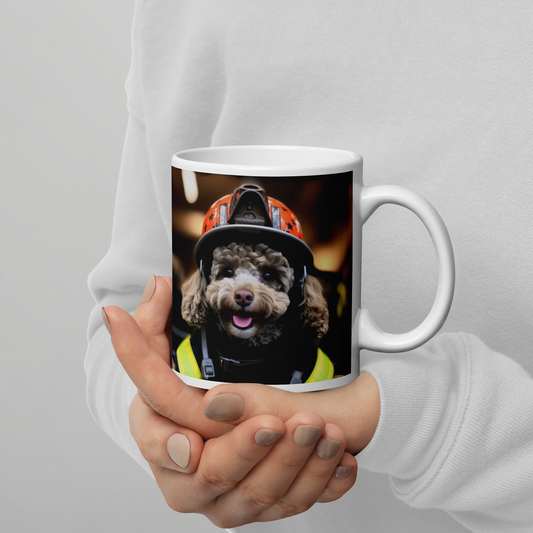 Poodle Firefighter White glossy mug