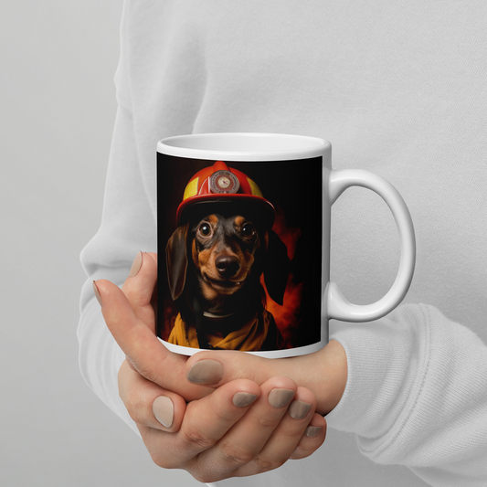 Dachshund Firefighter White glossy mug