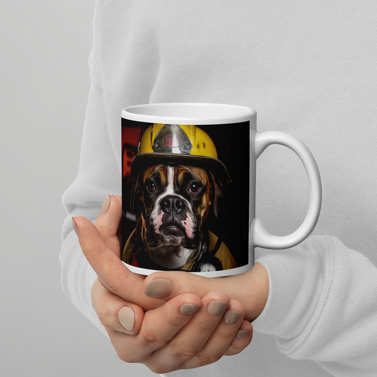 Boxer Firefighter White glossy mug