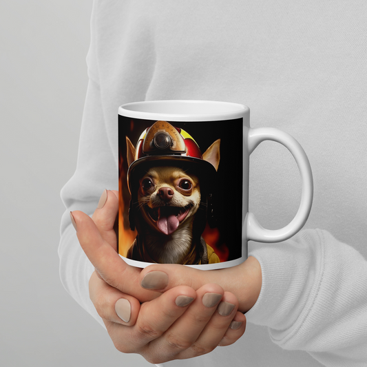 Chihuahua Firefighter White glossy mug