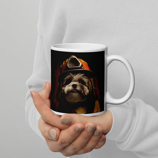 Shih Tzu Firefighter White glossy mug