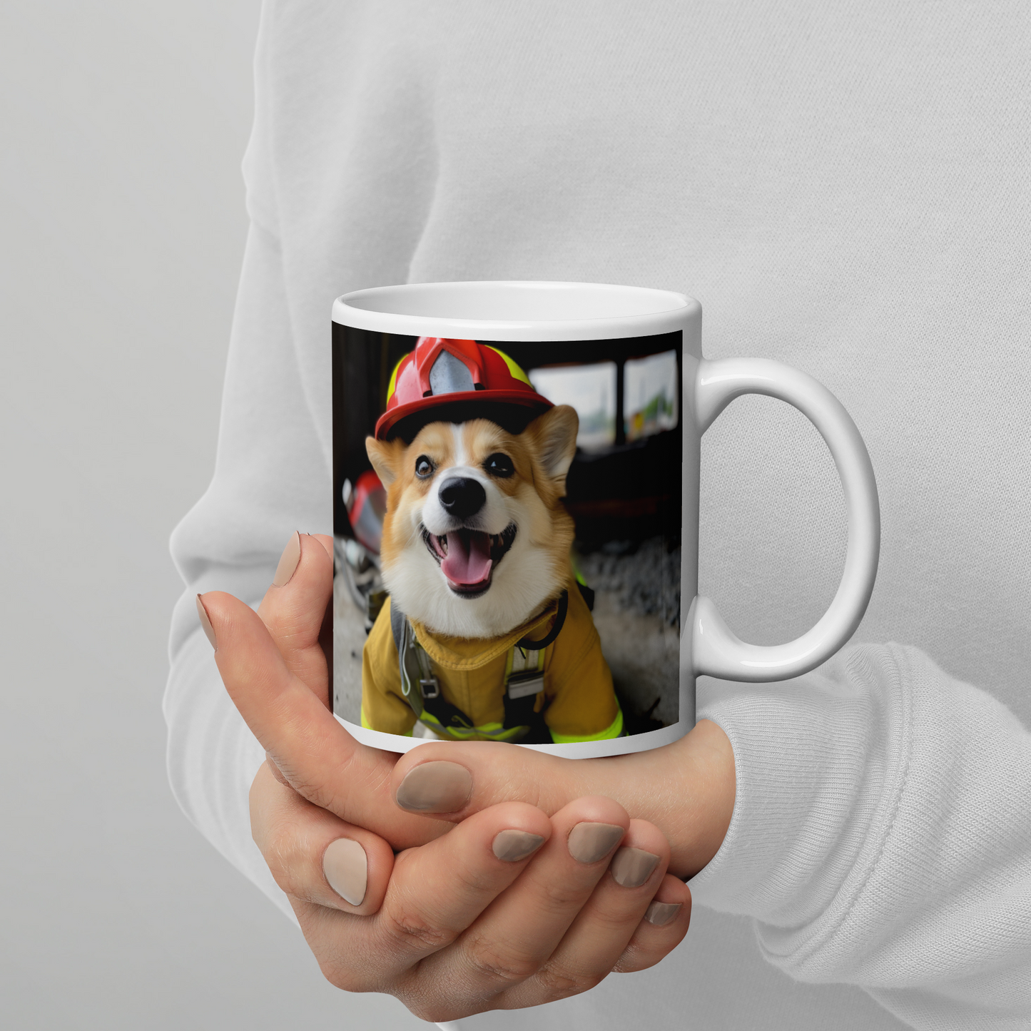 Pembroke Welsh Corgi Firefighter White glossy mug