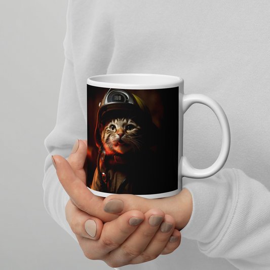 Domestic Shorthair Firefighter White glossy mug