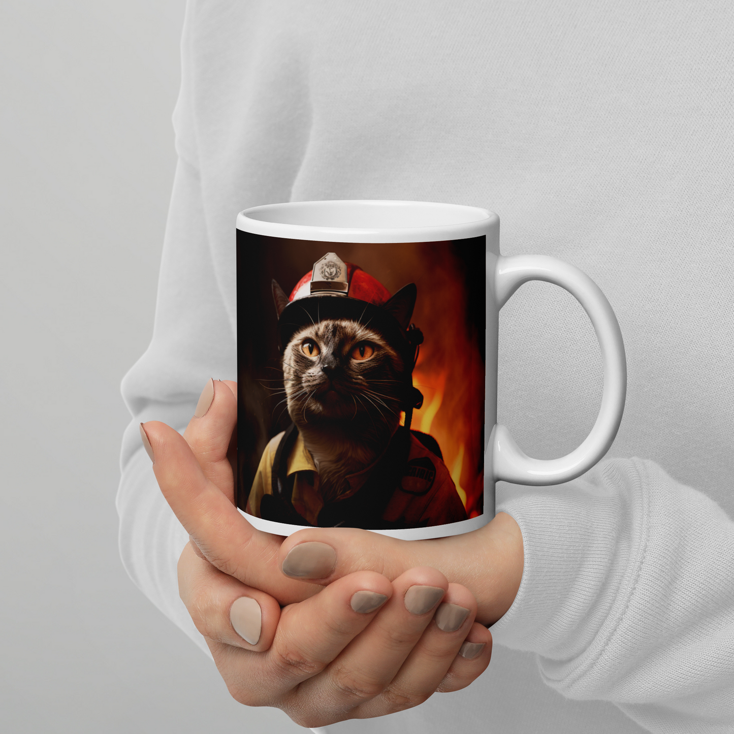 Siamese Firefighter White glossy mug