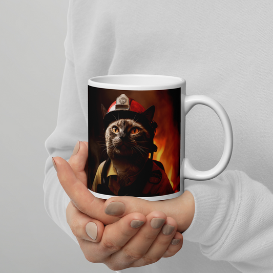 Siamese Firefighter White glossy mug