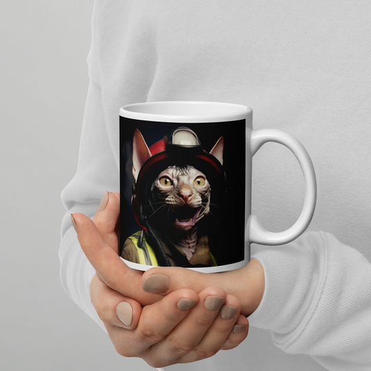 Sphynx Firefighter White glossy mug