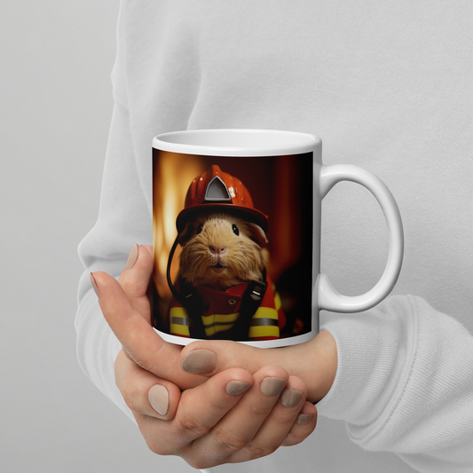 Guinea Pigs Firefighter White glossy mug