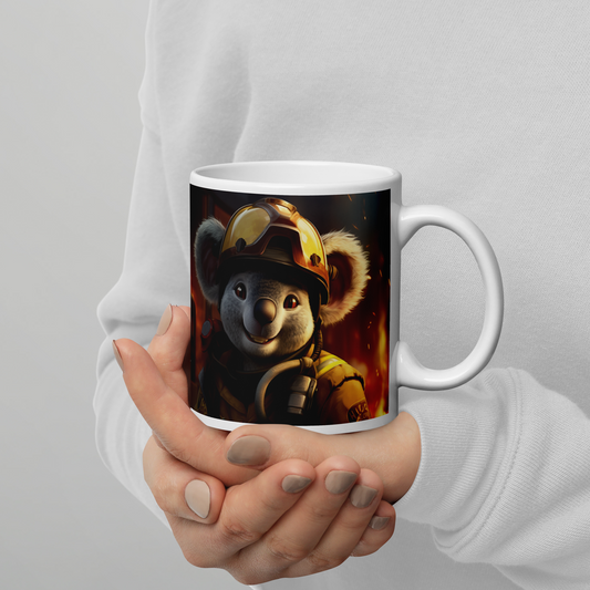 Koala Firefighter White glossy mug