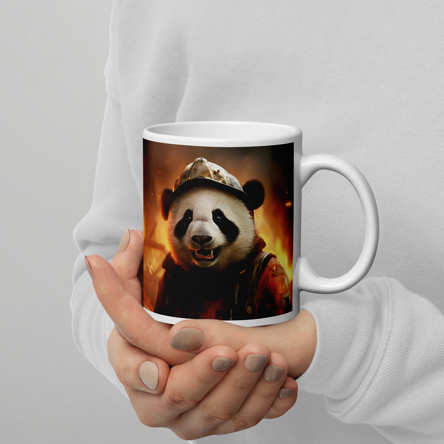 Panda Firefighter White glossy mug