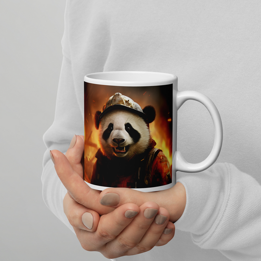 Panda Firefighter White glossy mug