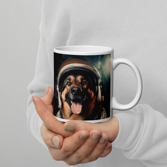 German Shepherd Astronaut White glossy mug