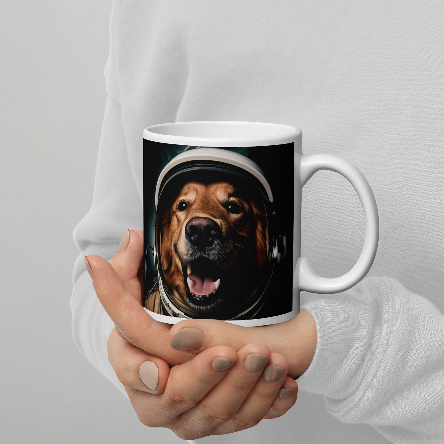 Golden Retriever Astronaut White glossy mug