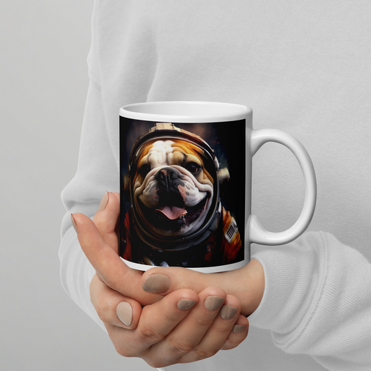 Bulldog Astronaut White glossy mug