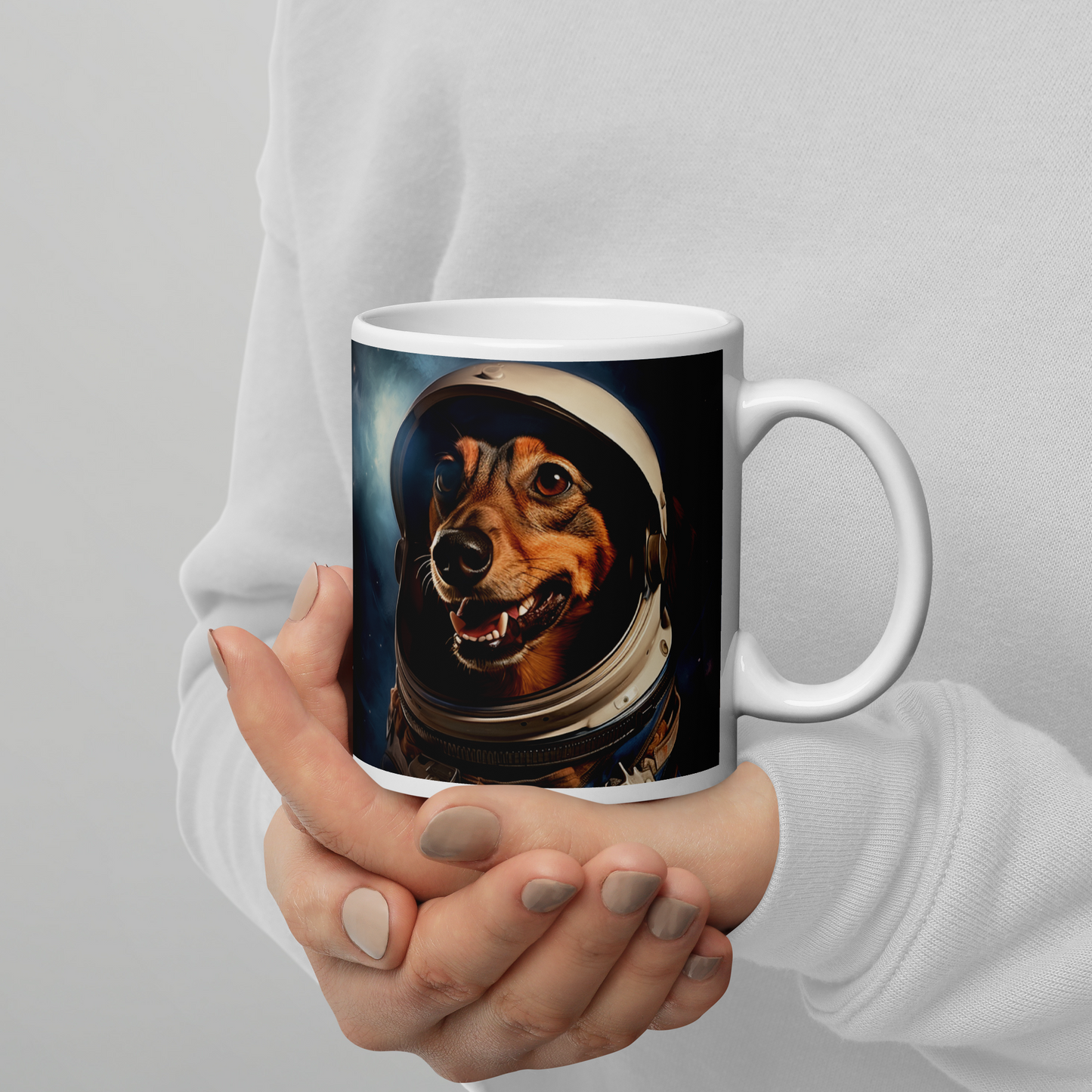 Dachshund Astronaut White glossy mug