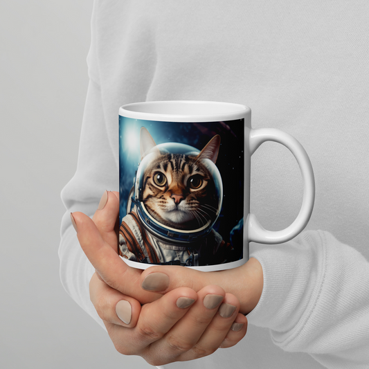 Domestic Shorthair Astronaut White glossy mug