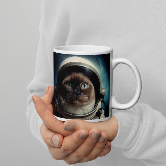 Siamese Astronaut White glossy mug