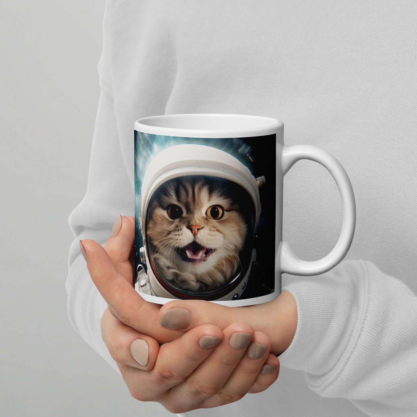 Domestic Shorthair Astronaut White glossy mug