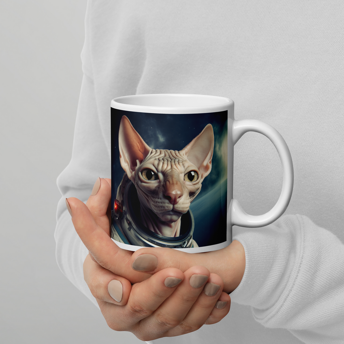 Sphynx Astronaut White glossy mug