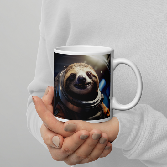 Sloth Astronaut White glossy mug