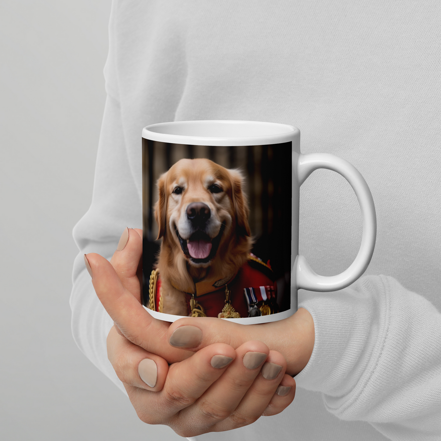 Golden Retriever BritishRoyalGuard White glossy mug