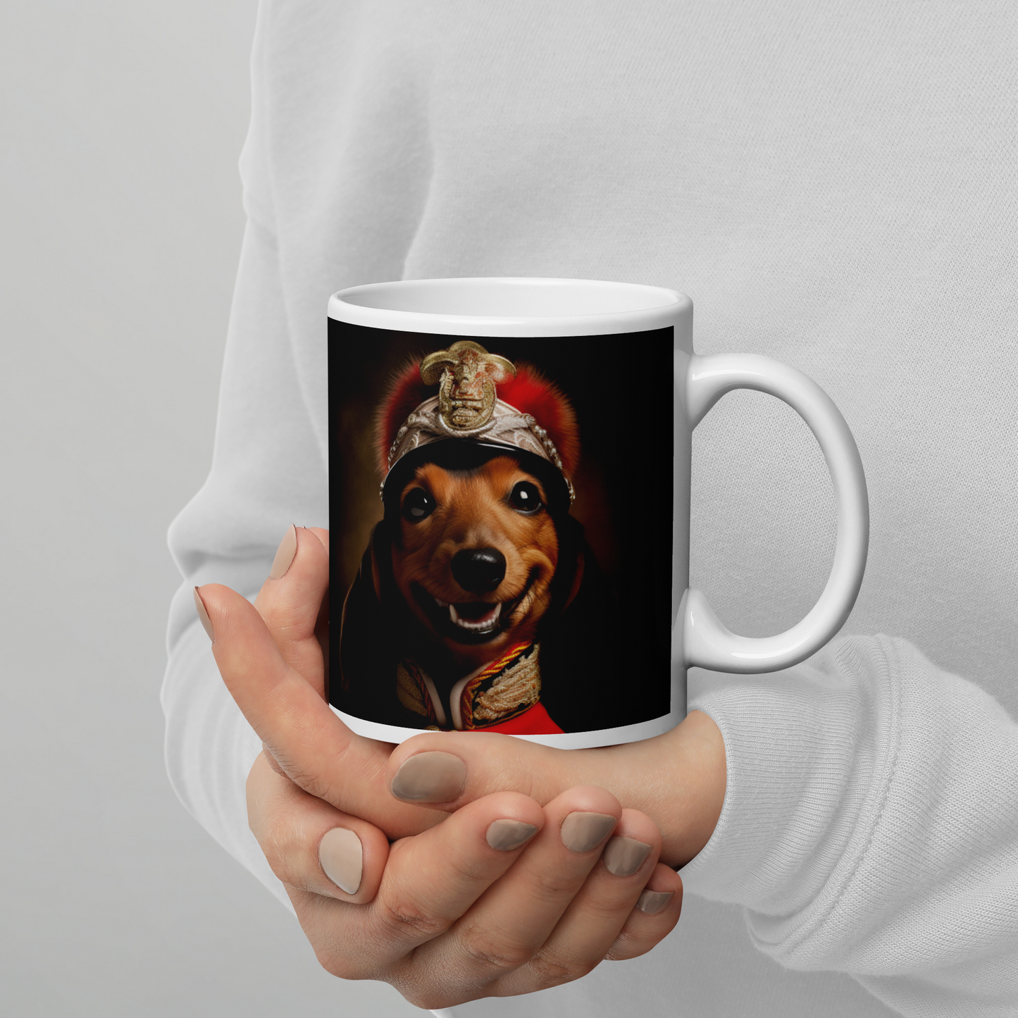 Dachshund BritishRoyalGuard White glossy mug