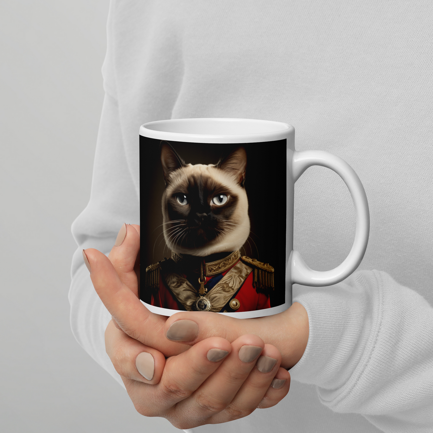 Siamese BritishRoyalGuard White glossy mug