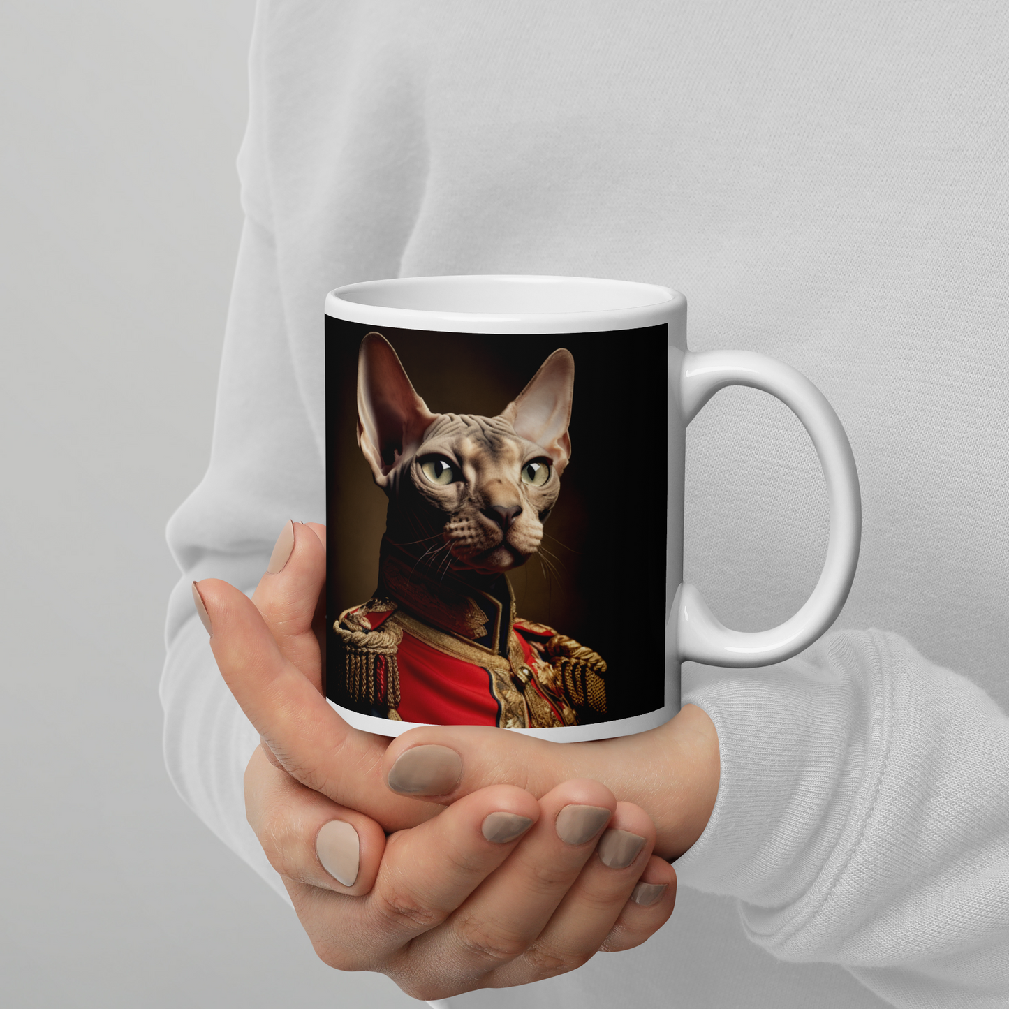 Sphynx BritishRoyalGuard White glossy mug