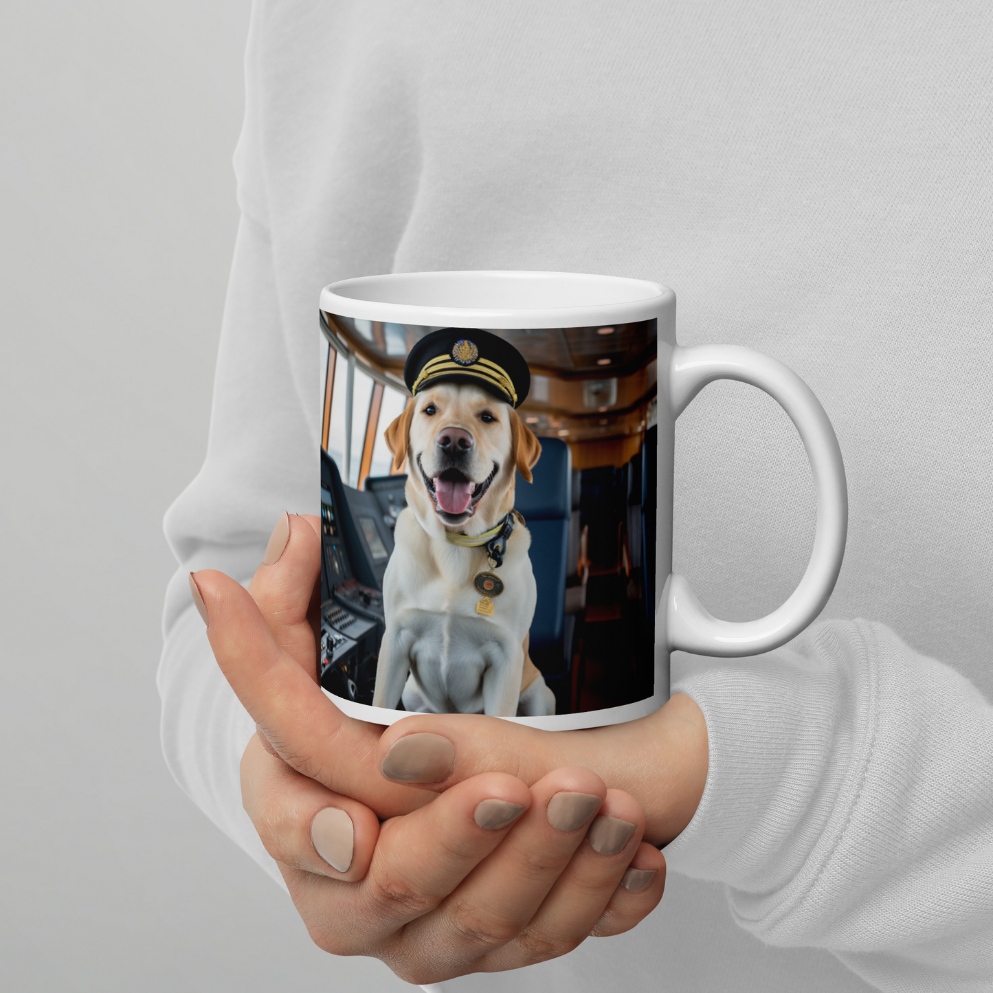 Labrador Retriever CruiseShipCaptain White glossy mug