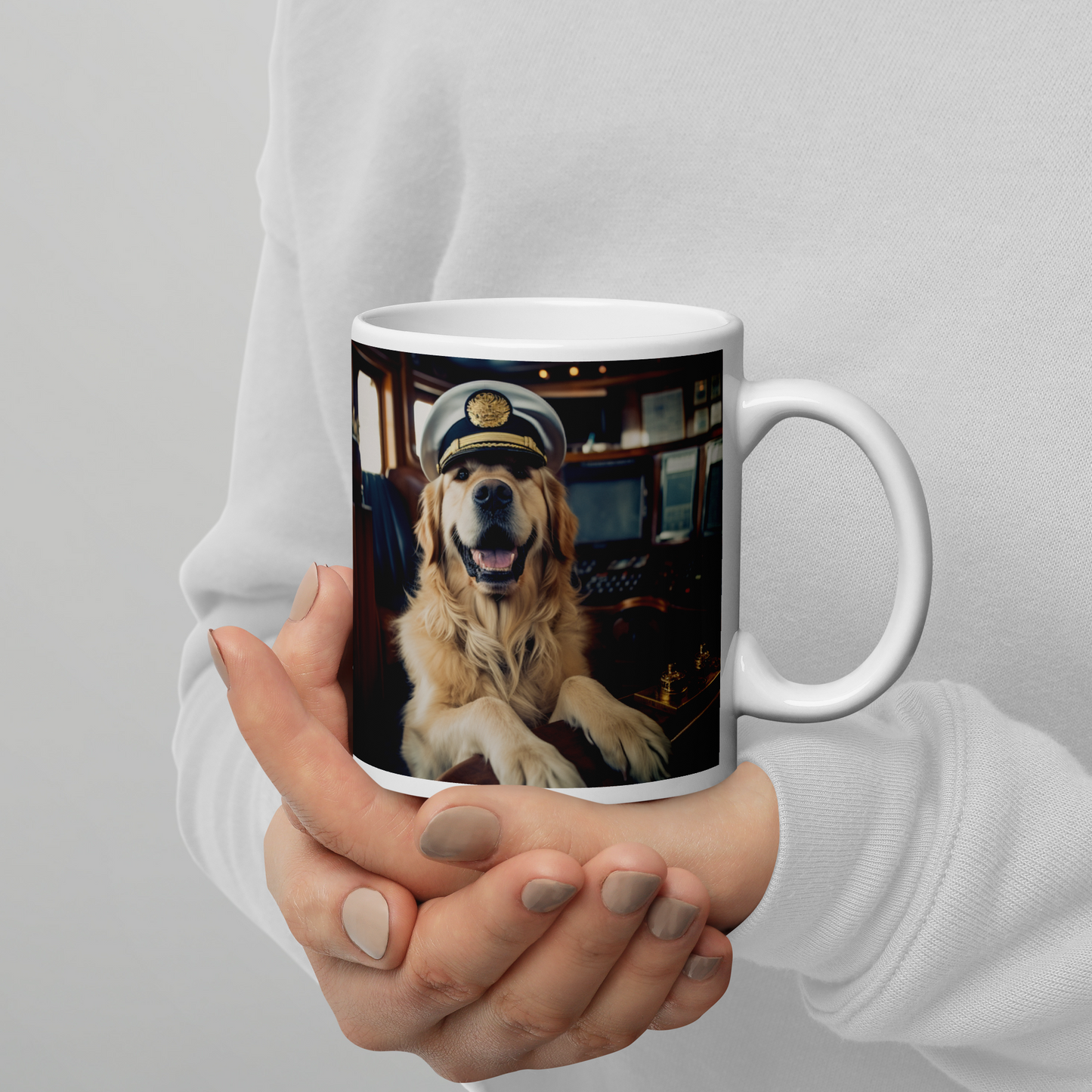 Golden Retriever CruiseShipCaptain White glossy mug