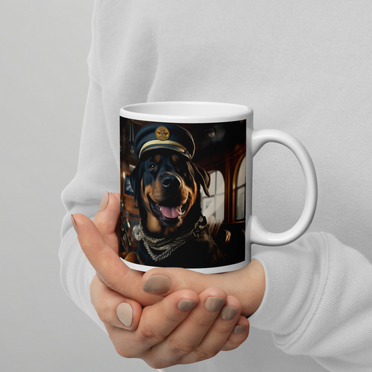 Rottweiler CruiseShipCaptain White glossy mug