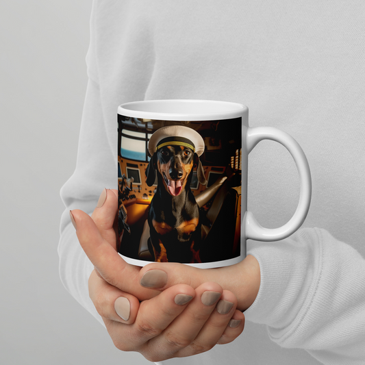 Dachshund CruiseShipCaptain White glossy mug