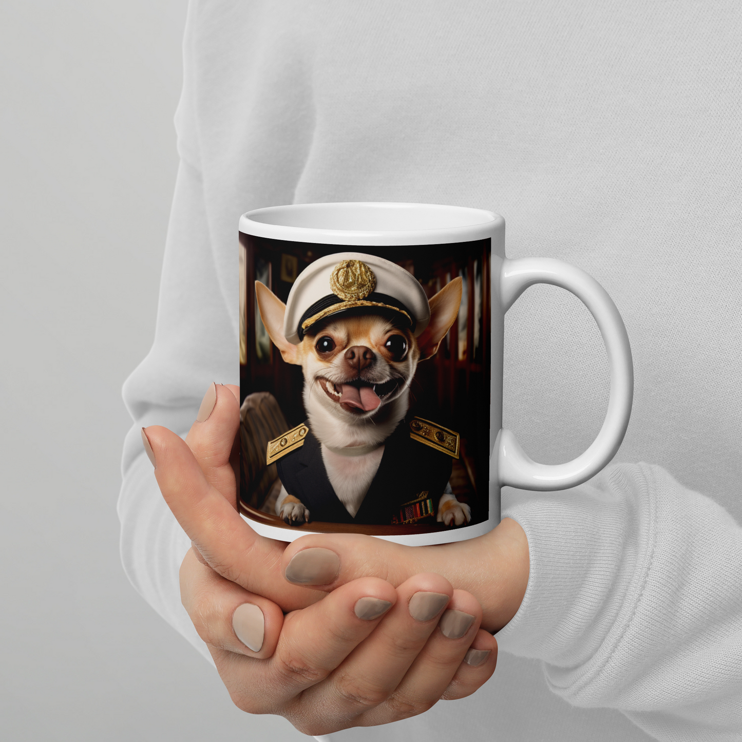 Chihuahua CruiseShipCaptain White glossy mug