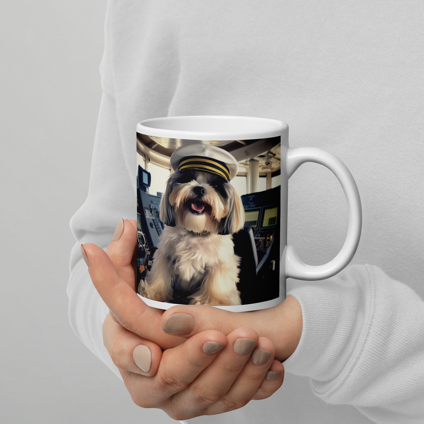 Shih Tzu CruiseShipCaptain White glossy mug