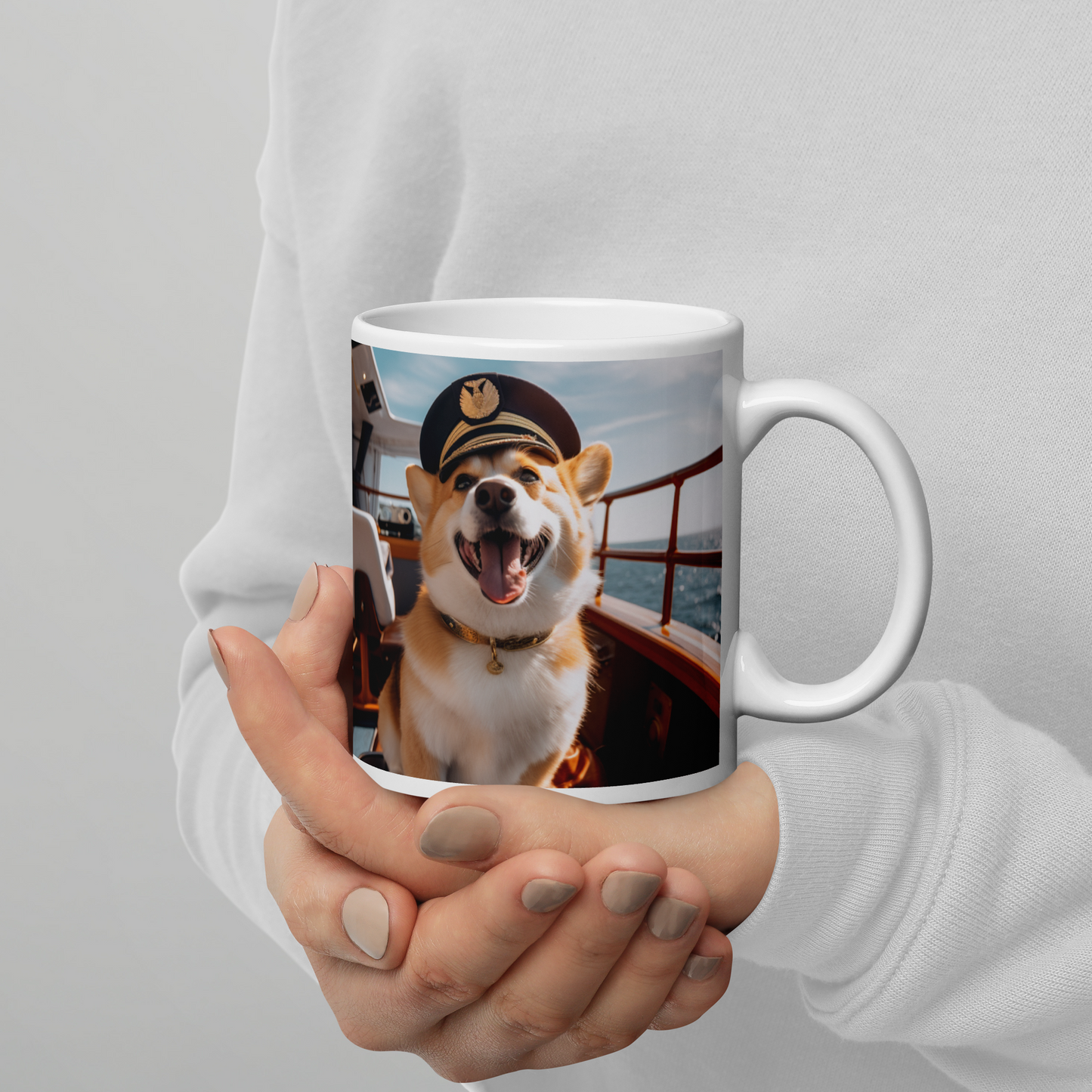 Pembroke Welsh Corgi CruiseShipCaptain White glossy mug