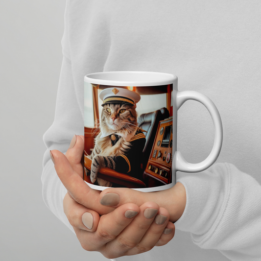 Domestic Shorthair CruiseShipCaptain White glossy mug