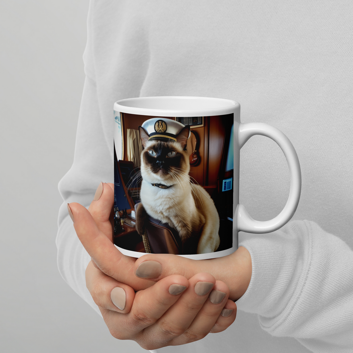 Siamese CruiseShipCaptain White glossy mug