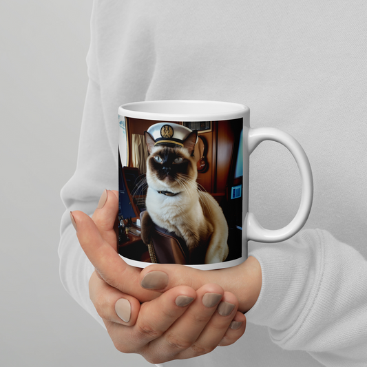 Siamese CruiseShipCaptain White glossy mug