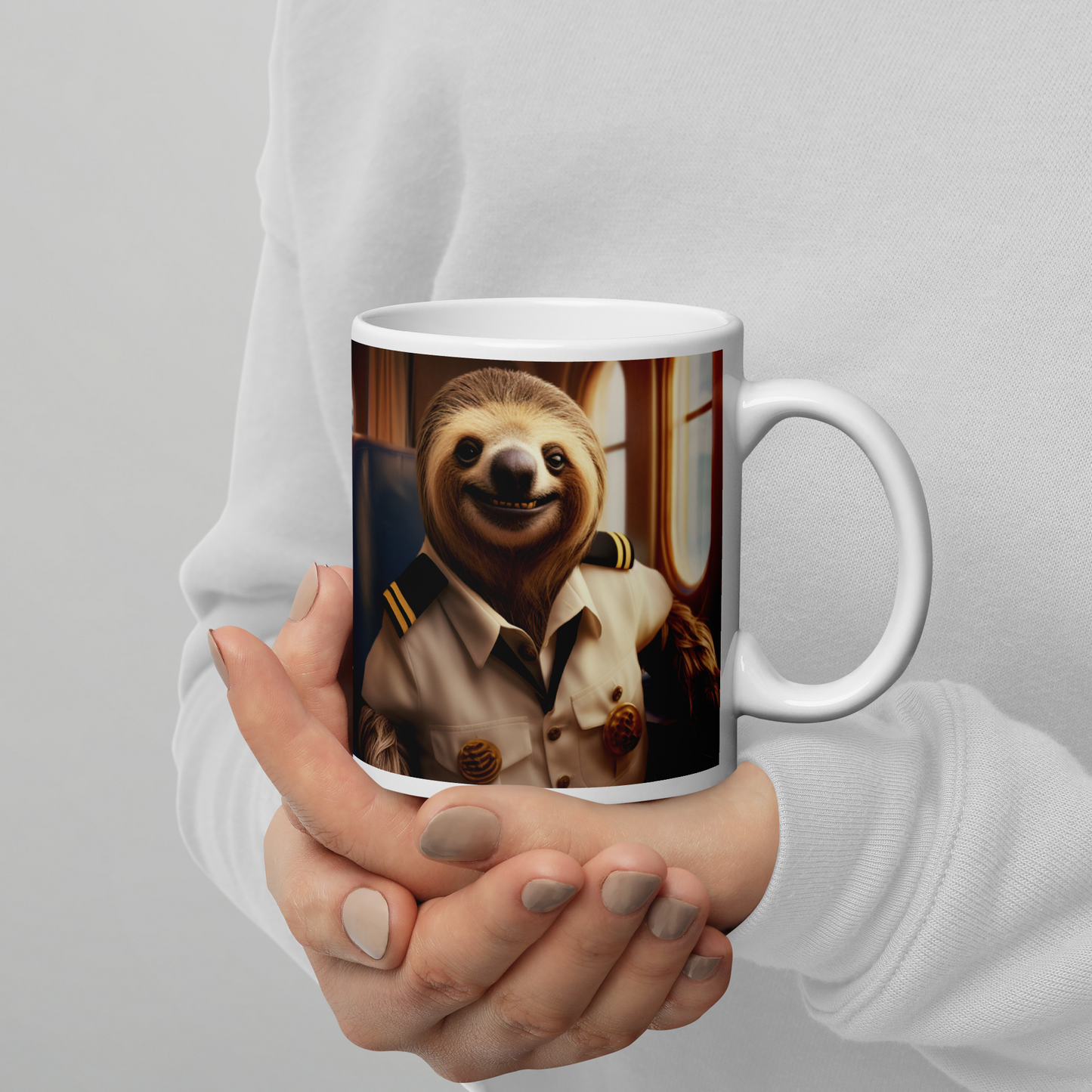 Sloth CruiseShipCaptain White glossy mug