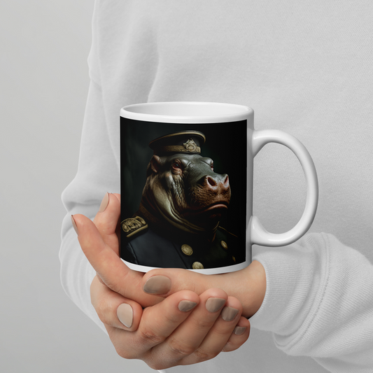 Hippo Navy Officer White glossy mug