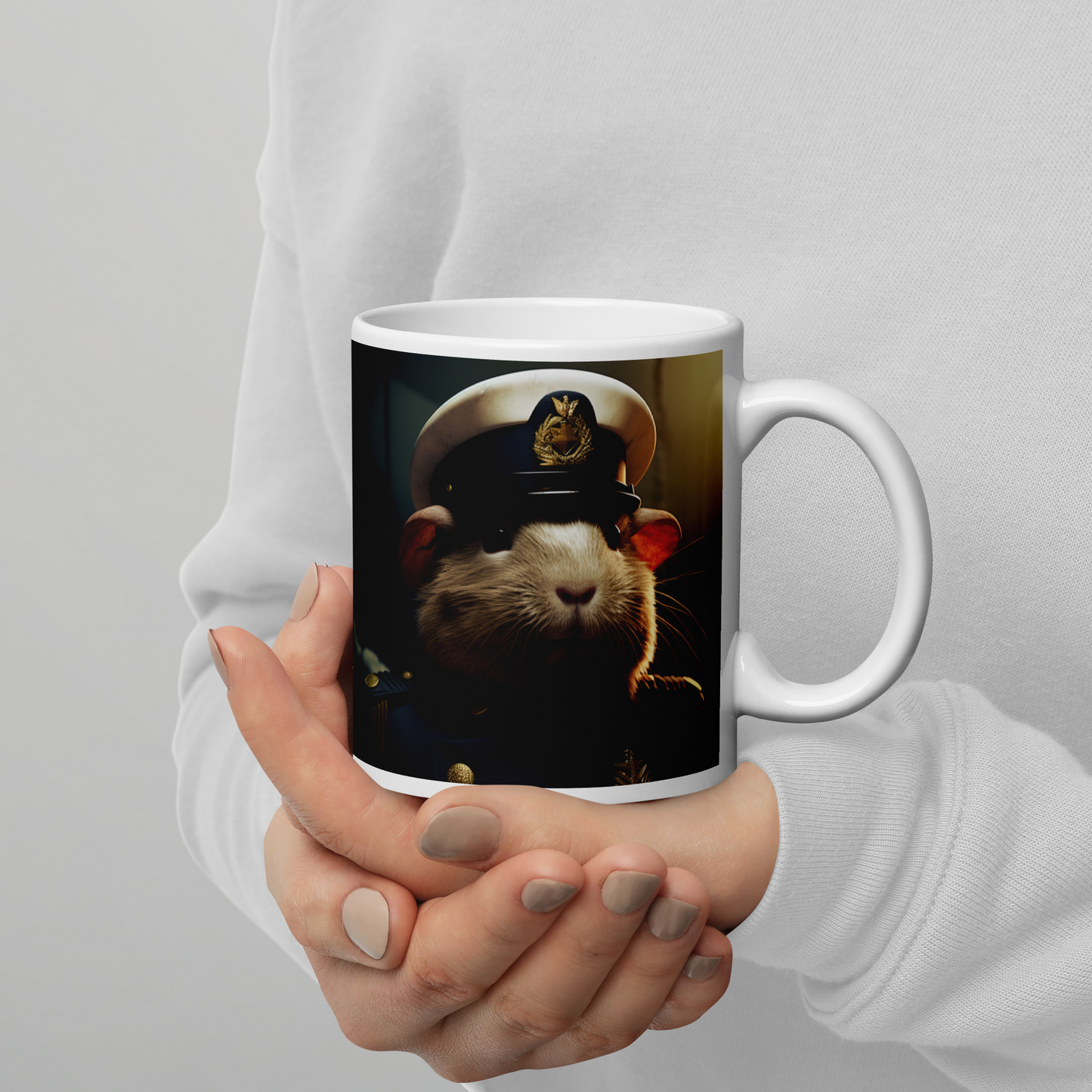 Guinea Pigs Navy Officer White glossy mug