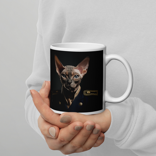 Sphynx Navy Officer White glossy mug